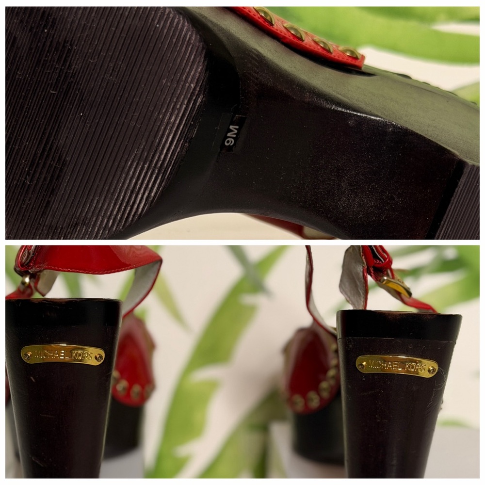 Michael Kors Red Patent Leather Wedge Sandals Size 9M - Picture 3 of 6
